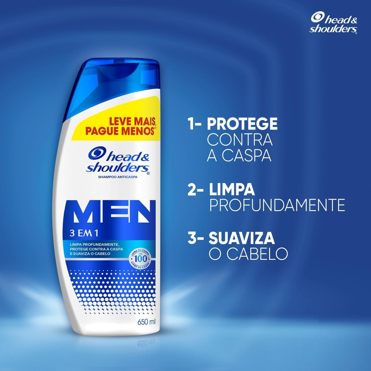 Shampoo Anticaspa Head & Shoulders Men 3 em 1, 650 ml