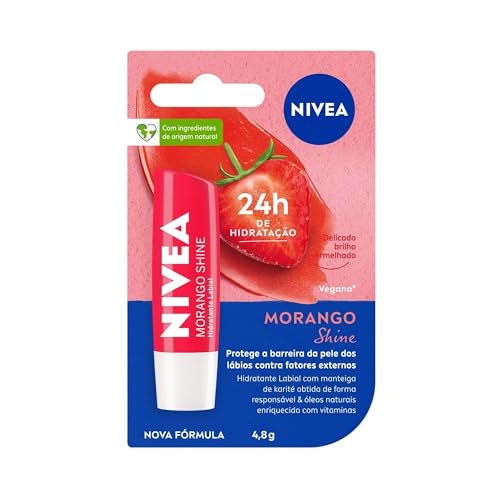 NIVEA Hidratante Labial Morango Shine 4,8g – Cuidado intensivo para seus lábios, hidratação prolongada, delicioso aroma de morango, pigmentos brilhantes e cor delicada