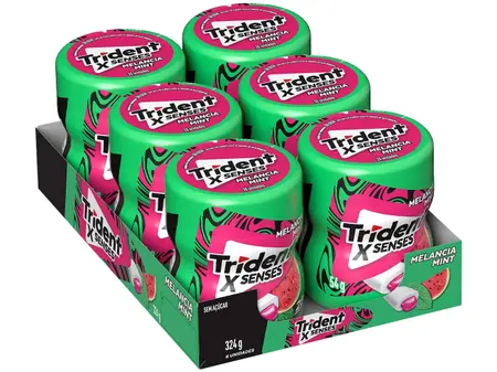 Chiclete Trident XSenses Melancia Mint Sem Açúcar Garrafa – Caixa com 6 unid. de 54g