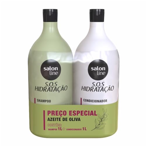 Salon Line, Kit Shampoo e Condicionador, SOS Hidratação, Azeite de Oliva, Vegano – Cabelos Ondulados, Cacheados e Crespos, 1 L cada