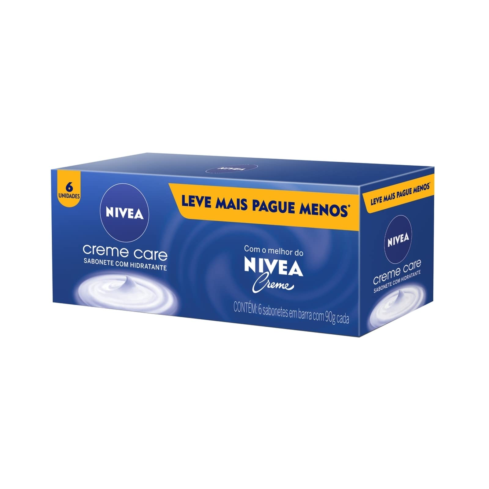 NIVEA Sabonete em Barra Creme Care Promo 6 un. 90g – Limpa e deixa a pele macia mesmo após o banho, com glicerina, fragrância NIVEA Creme e o exclusivo ingrediente Eucerit