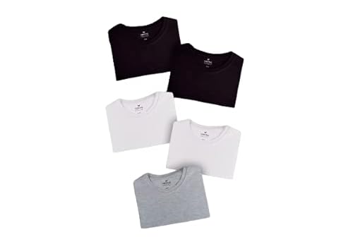 Kit Com 5 Camisetas Masculinas Básicas – Branco e Preto e Cinza M