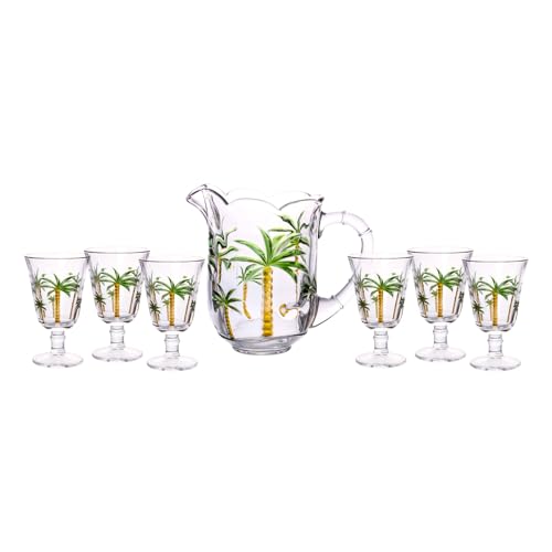 Conjunto Jarra com 6 Taças de Cristal Palm Hand Painting 1,3L/240ml – Lyor