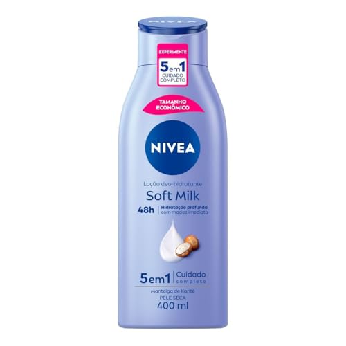 NIVEA Loção Hidratante Desodorante Soft Milk 400ml – Hidratação para pele seca, com textura leve e sensação de suavidade que deixa a pele macia, cheirosa e hidratada por 48h