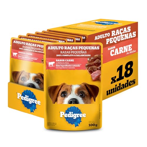 Pack Ração Úmida Pedigree Sachê Carne ao Molho para Cães Adultos de Raças Pequenas 100 g – 18 unidades