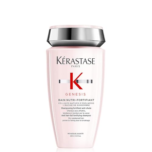 Kérastase Shampoo Genesis Bain Nutri-Fortifiant, Cabelos com queda, Cabelo grossos, Prevenção da queda, Flor de Edelweiss, Raiz de gengibre, 250 ml