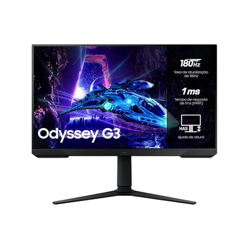 Monitor Samsung Odyssey G3″, 27″, 180Hz, 1ms,Ajuste de Altura,Freesync,DP,HDMI,FHD, preto
