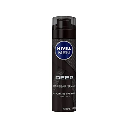 NIVEA MEN Espuma de Barbear Deep 200ml – Com carvão ativado em sua fórmula, promove um barbear suave e ainda deixa a sensação de frescor e limpeza por mais tempo