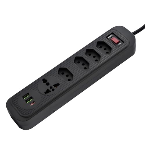 Filtro de Linha, Extensão Tomada, Régua Tomada, Régua de Energia, 4 Tomadas, 2 Interfaces USB, 1 Porta USB Tipo-C, 1 Tomada Universal, Cabo de Alimentação de 1,9 metros (Preto)