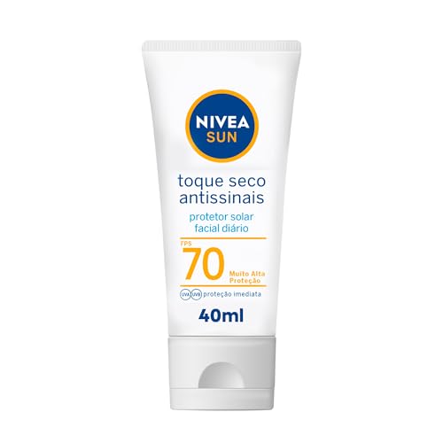 NIVEA SUN Protetor Solar Facial Toque Seco Antissinais FPS 70 40ml – Com muito alta proteção contra raios UVA/UVB, controla o brilho e previne o envelhecimento precoce, com toque seco e textura não oleosa
