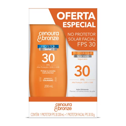 Kit Protetor Solar Cenoura e Bronze Corpo FPS 30 200ml + Facial FPS 30 50g, Cor: Branco