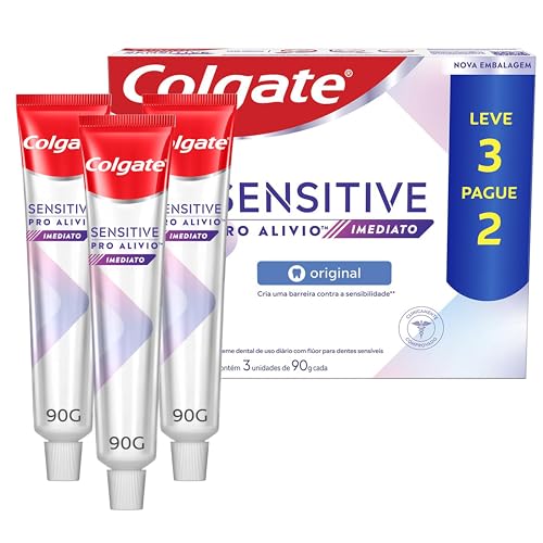 Colgate Creme dental para dentes sensíveis Sensitive Pro Alivio Imediato Original, para alívio imediato* da sensibilidade nos dentes, Leve 3 Pague 2, 90g cada