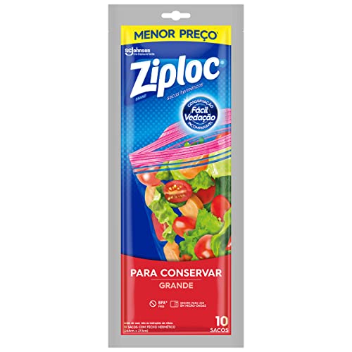 Ziploc Saco Hermético Organizador de Geladeira para Alimentos, Tamanho Grande 26,8 cm x 27,3 cm, com 19 unidades