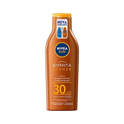 NIVEA SUN Protetor Solar Protect & Bronze FPS 30 200ml – Com ativo de pró melanina, resistente à água, protege dos raios UVA/UVB, ajuda a manter a cor bonita e uniforme por mais tempo