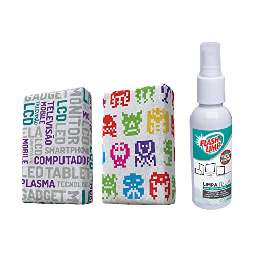 Flash Limp KIT0528 – Kit com 2 Esponjas Microfibra e 1 Limpa Telas Spray 120ml