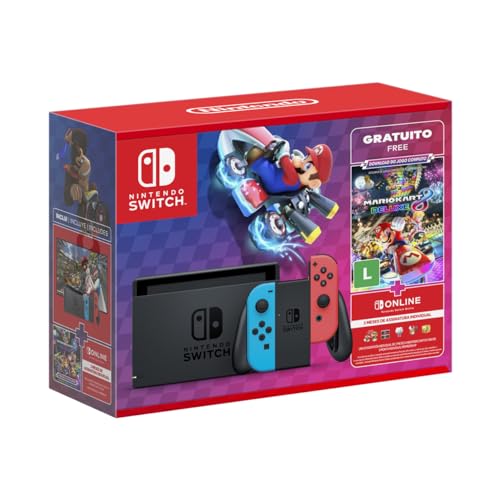 Nintendo Switch Azul e Vermelho + Jogo Digital Mario Kart 8 + 3 meses de assinatura NSO