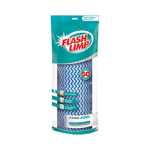 Flash Limp Pano Multiuso Rolo Com 50 Unidades Lavável E Secagem Rápida Azul