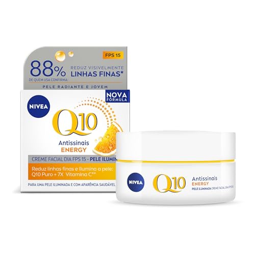 NIVEA Creme Facial Antissinais Q10 Energy Dia FPS 15 50g – Proporciona sensação instantânea de pele macia e iluminada, aliviando sinais de cansaço e falta de luminosidade