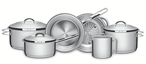 Jogo de Panelas Tramontina Solar em Aço Inox com Fundo Triplo e Tampas de Inox 6 Peças