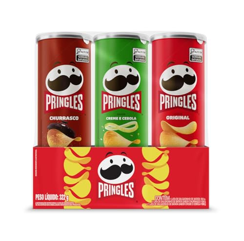 Pringles Pack Promo Salgadinho de Batata Frita 3 Sabores – Original, Creme e Cebola e Churrasco