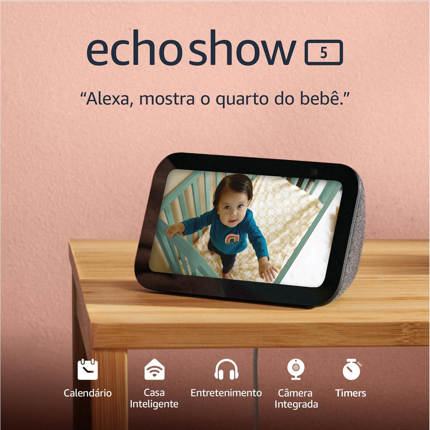 Echo Show 5 (Geração mais recente) | Smart display com Alexa, graves 2x mais potentes e som mais nítido | Cor Preta