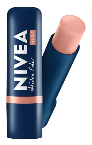NIVEA Hidratante Labial Hidra Color 2 em 1 Nude 4,8g – Combina cor suave e hidratação enriquecida com Manteiga de Karité, Óleo de Amêndoas orgânico e Vitamina E, que protegem os lábios