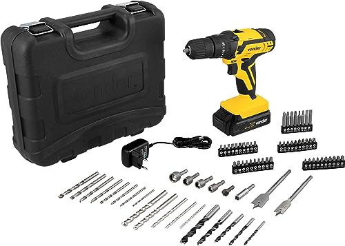 Parafusadeira/Furadeira com Impacto à Bateria 12V Lítio 3/8 Polegadas, Fonte Bivolt Automática, Jogo com 74 Acessórios, PFV 074 Vonder.