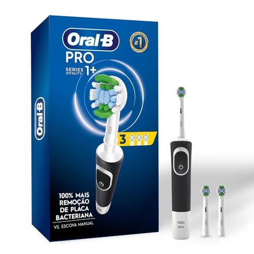 Oral-B PRO Series 1+, Escova de Dentes Elétrica, Cabeça Redonda, Cabo Ergonômico, 3 refis Precision Clean, Preta