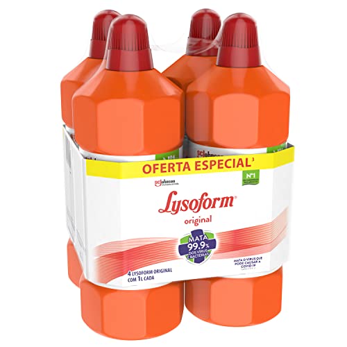 Lysoform Original, Desinfetante Líquido, Limpeza Casa, 4 unidades de 1L cada