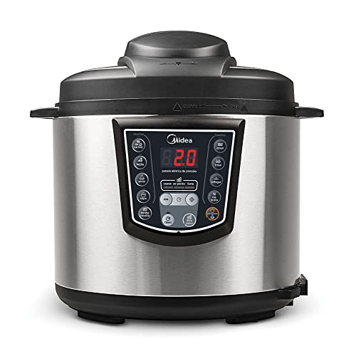 Midea Panela de Pressão Elétrica 6L Digital, Inox/Preto, 110v,