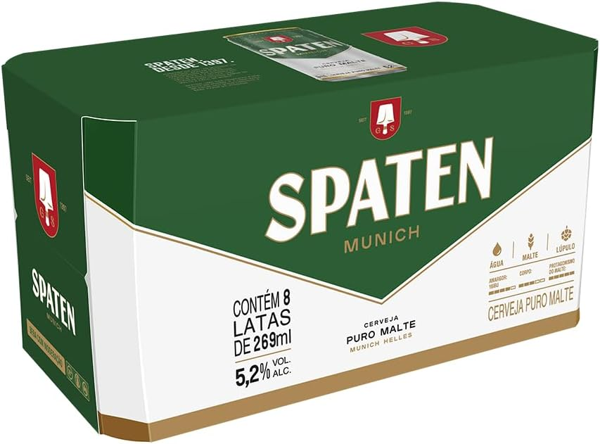 Pack Cerveja Spaten, Puro Malte, 269ml, Lata – 8 Unidades